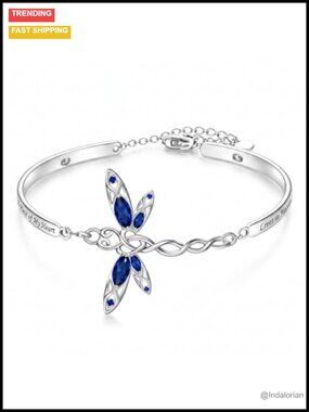 Dragonfly Birthstone Bangle Bracelet Silver Plated Memorial Jewelry Women